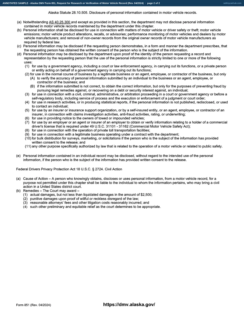 A completed Alaska DMV Form 851, Request for Research or Verification of Motor Vehicle Record, page one. The requestor is Talia R. Sturdevant with an Alaska driver licence number and telephone number, and the email delivery option is ticked with an address written beside it. The vehicle block carries identification number 5T7NU4FR7FX208461, plate NHV 725, a 2015 Toyota 4Runner SR5, 4D SUV, silver. Under type of research needed, current motor vehicle registration information including owner and lienholder name and address is ticked, and under request reason, I am the owner of record of this vehicle is ticked. The form is signed and dated 08/26/2026. The other delivery options, research types and reasons are shaded grey.