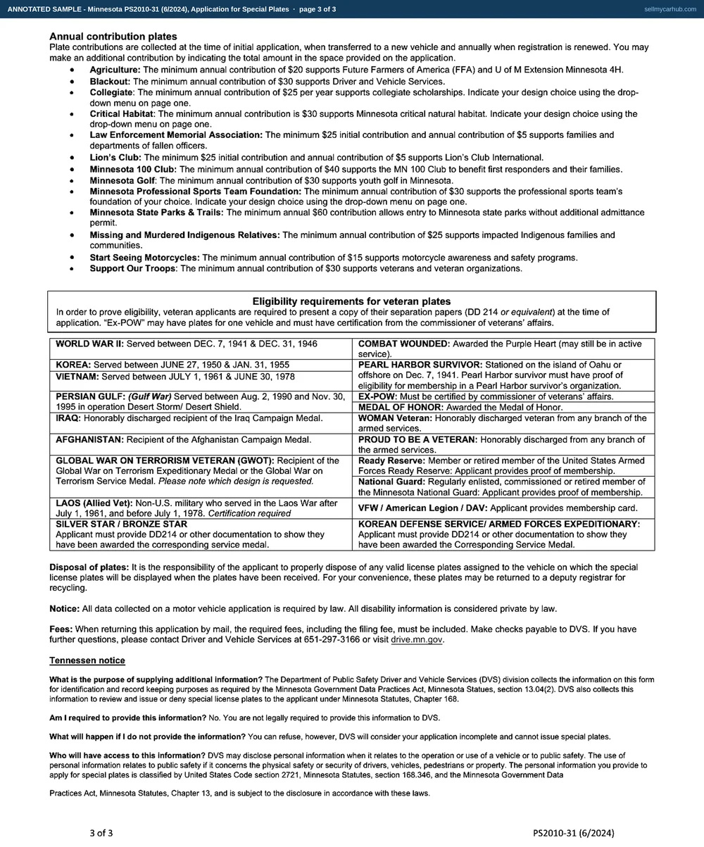 Minnesota form PS2010 filled in: Marit K. Solberg transferring a Critical Habitat special plate reading LOONS off a 2015 Chevrolet Equinox with VIN 2GNFLFEK7F6104782 and onto a 2020 Ford Escape with VIN 1FMCU9G61LUA31427, with the Transfer box ticked in section B, both vehicles described in section D, and a plate transfer fee, a contribution, a state filing fee and a local office surcharge adding up in the fee stack.