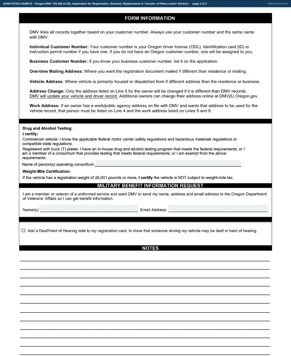An Oregon Form 735-268 filled in as a plate transfer: VIN 5TFAZ5CN4EX021463 and title number 3990417 for a 2014 Toyota Tacoma, owner Thaddeus R. Kolbeck of Roseburg in Douglas County, an insurance company and policy number on line 11, two plates ticked, and the Remarks block naming the 2017 Subaru the plates were removed from.