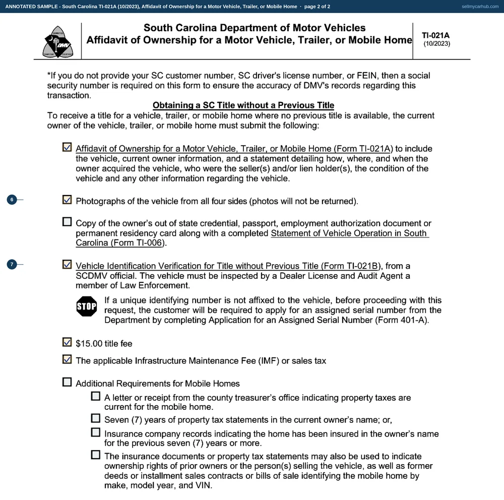 South Carolina form TI-021A filled in: Delphine R. Ravenel of Summerville applies for a title to a 1998 Chevrolet C1500 pickup, vehicle identification number 1GCEC14W7WZ118472, bought for 1,200 dollars on 6 May 2019, with an odometer reading of 154,880 and no statement checked, recording in Section 4 that it was bought on 6 May 2019 at the estate sale of Harold V. Pinckney with the detail continued on an attached sheet, and signing the indemnification agreement on 2 October 2026.