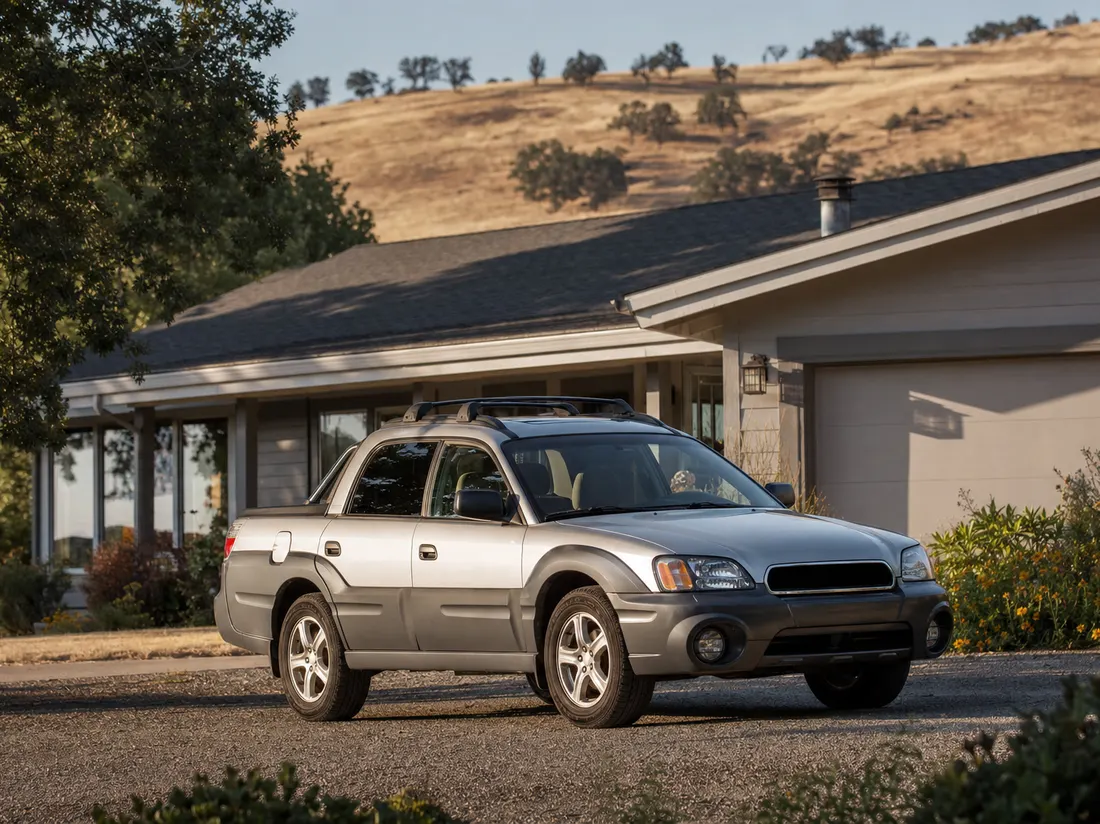 Older crossover in the driveway of a Medford Oregon ranch home with dry golden hills behind - selling a car in Medford