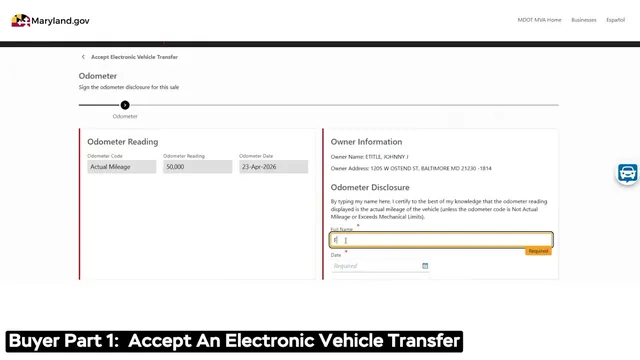 The opening frame of the MDOT MVA video on completing an e-titling transaction for a private sale