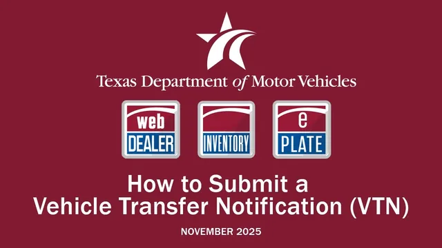 The opening frame of the TxDMV video on submitting a Vehicle Transfer Notification